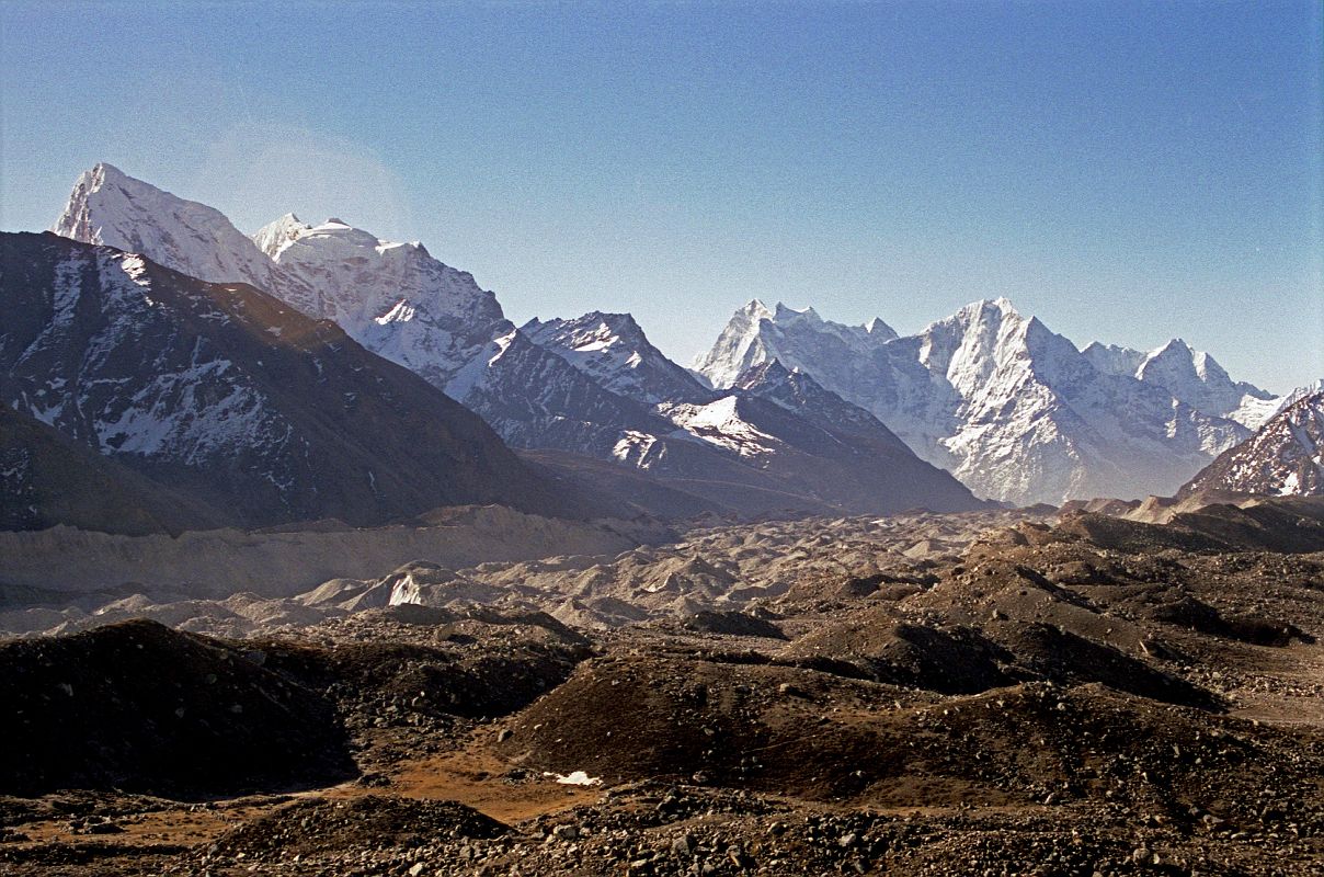 Gokyo 5 Scoundrels View 1 Nguzumpa Glacier, Cholatse, Taweche, Kangtega, Thamserku, Kusum Kanguru From Fourth Gokyo Lake